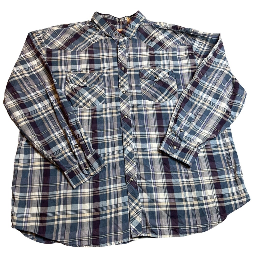 Field N Forest Shirt Mens 3XL Blue Gray Plaid Long Sleeve Button Up Cabin Chore